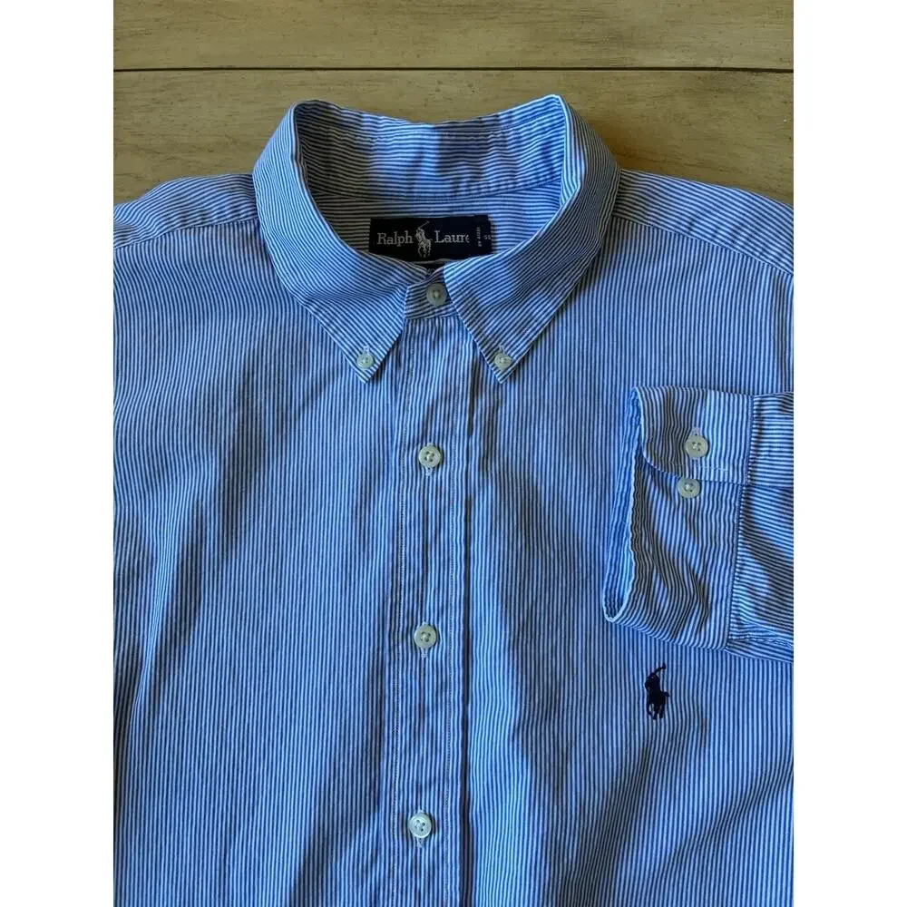 VTG Polo Ralph Lauren pin Stripe Shirt 18 34/35 Yarmouth Oxford Blue Preppy 4XL
